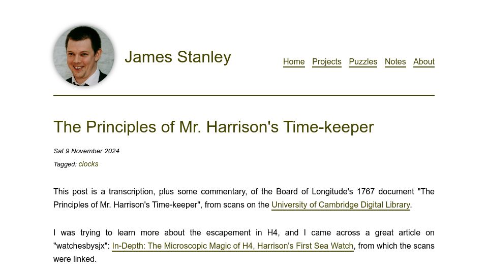 Screenshot of incoherency.co.uk: The Principles of Mr. Harrison's Time-Keeper