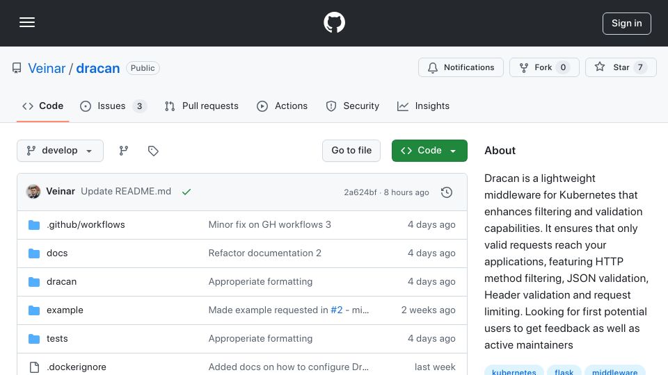 Screenshot of github.com: Show HN: Dracan – Open-source, 1:1 proxy with simple filtering/validation config