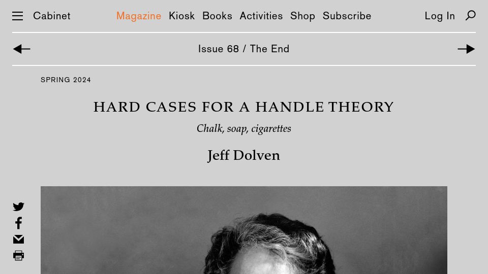 Screenshot of cabinetmagazine.org: Hard Cases for a Handle Theory