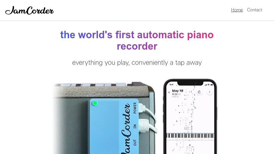 Screenshot of jamcorder.com: Show HN: I made a tiny device for automatically recording digital pianos