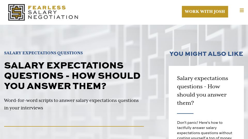 Screenshot of fearlesssalarynegotiation.com: Salary expectations questions – How should you answer them? (2020)