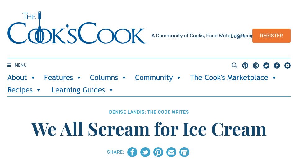 Screenshot of thecookscook.com: We All Scream for Ice Cream