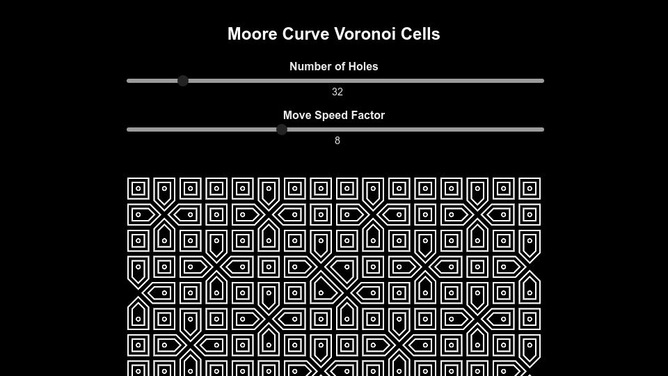 Screenshot of bleuje.com: Moore Curve Voronoi Animation