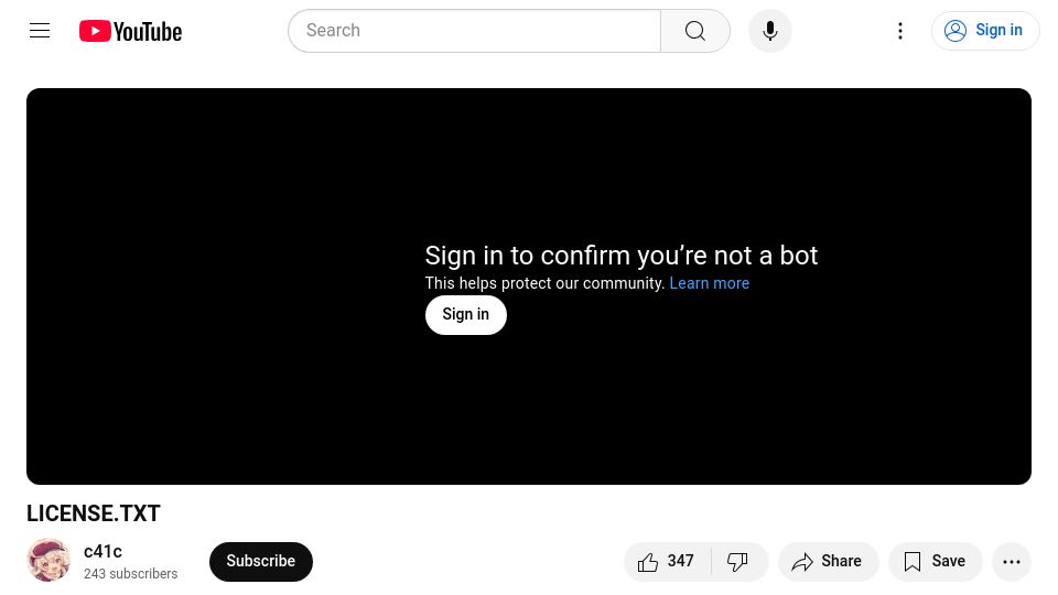 Screenshot of youtube.com: LICENSE.TXT [video]