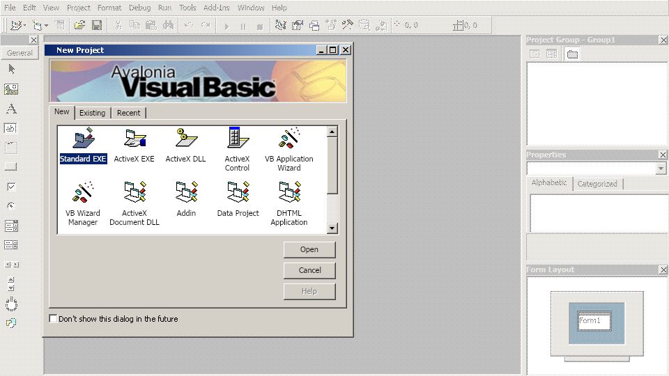 Screenshot of bandysc.github.io: Visual Basic 6 rebuilt in C# – complete with form designer and IDE in browser