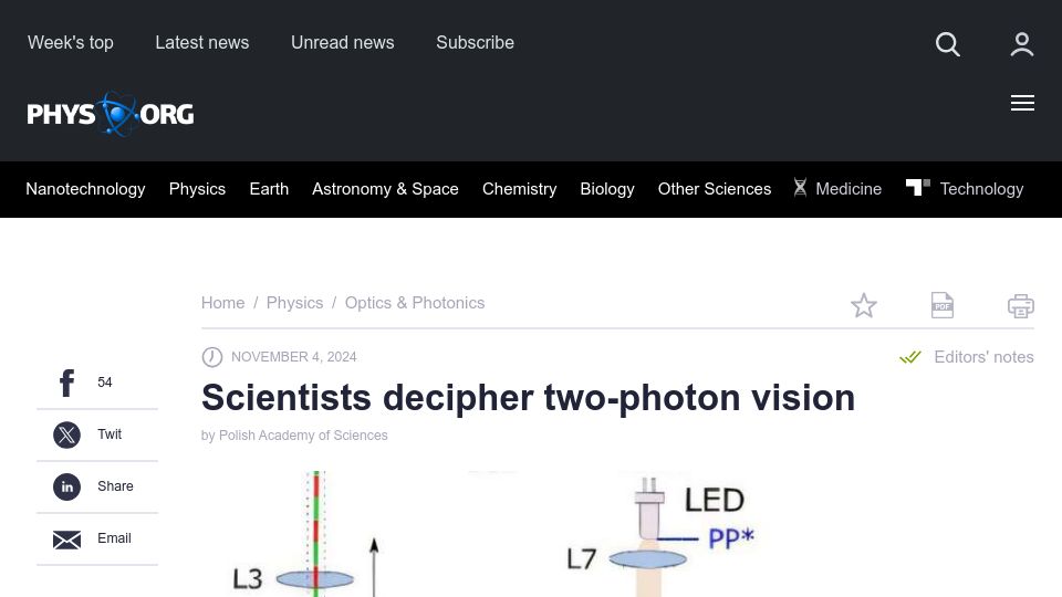 Screenshot of phys.org: Scientists decipher two-photon vision