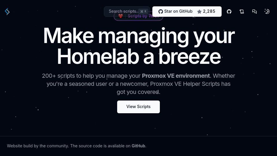Screenshot of community-scripts.github.io: Show HN: Proxmox VE Helper Scripts