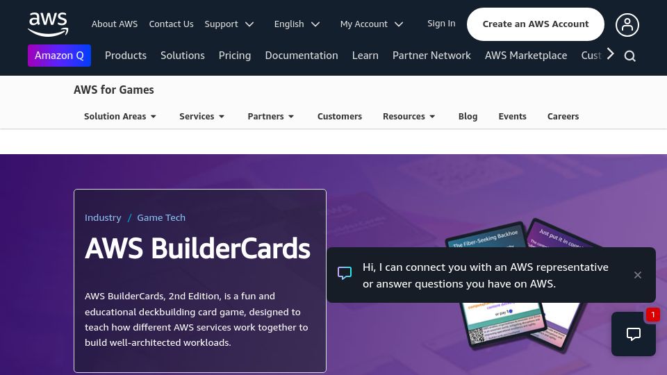 Screenshot of aws.amazon.com: AWS BuilderCards