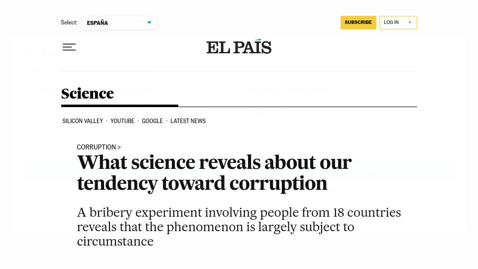 Screenshot of english.elpais.com: Bribery is largely subject to circumstance: study