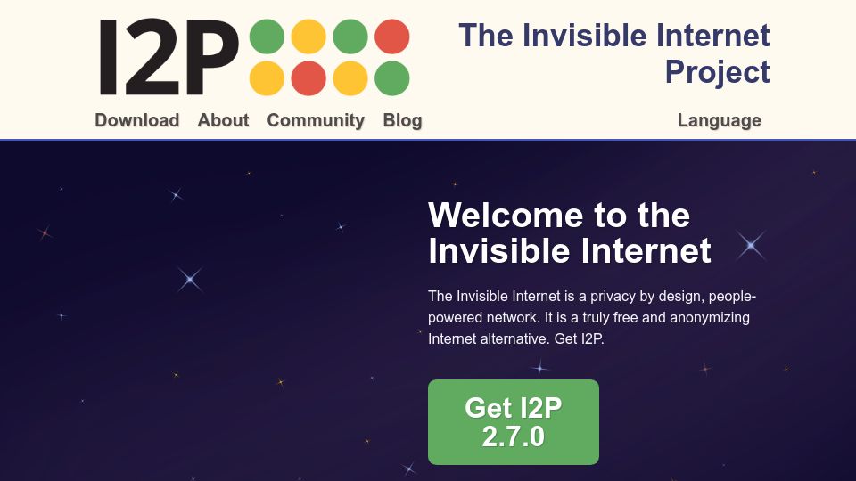 Screenshot of geti2p.net: I2P Anonymous Network