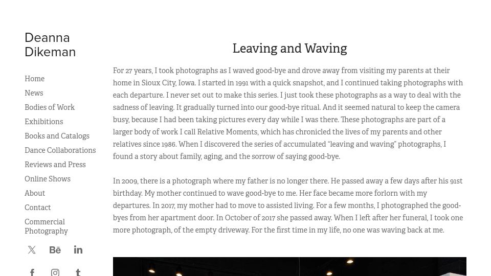 Screenshot of deannadikeman.com: Leaving and Waving