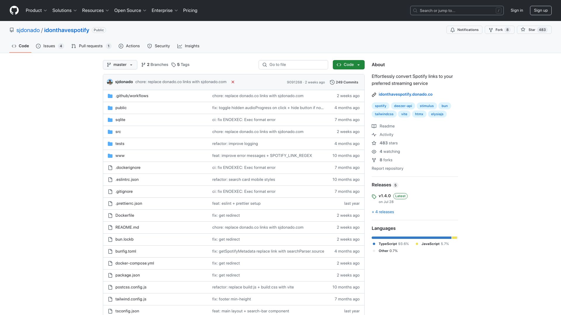 Screenshot of github.com: I Don't Have Spotify