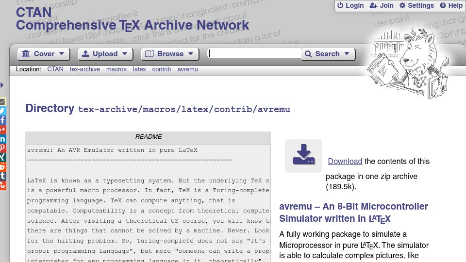 Screenshot of gitlab.brokenpipe.de: Avremu: An 8-Bit AVR Microcontroller Simulator Written in LaTeX