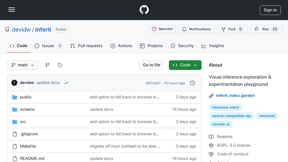 Screenshot of github.com: Show HN: Visual inference exploration and experimentation playground