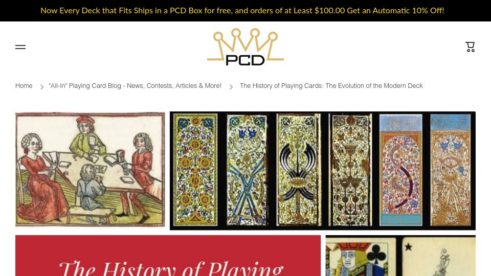 Screenshot of playingcarddecks.com: The History and Evolution of Playing Cards