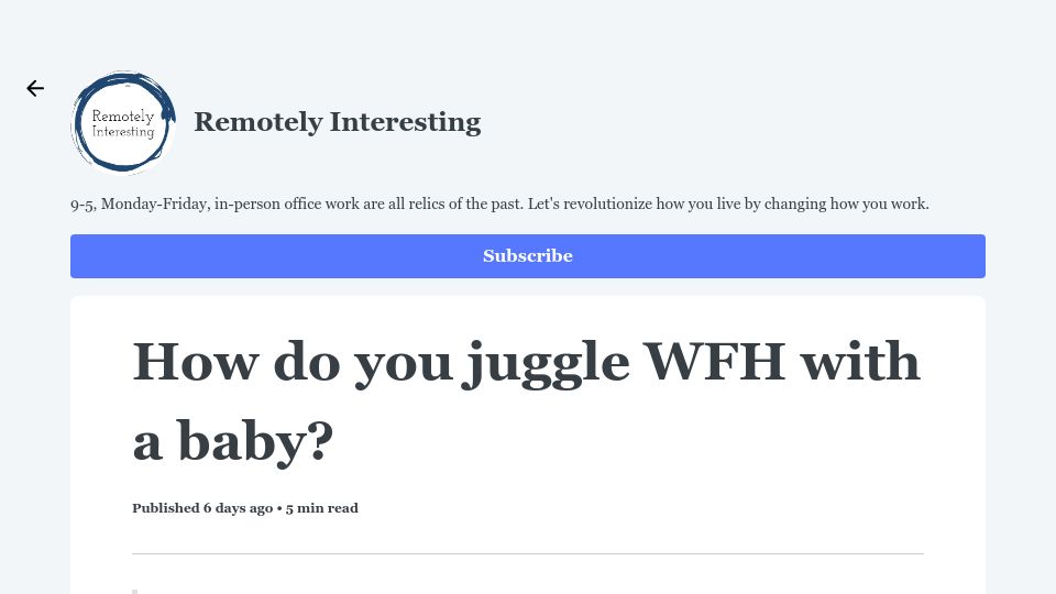 Screenshot of subscribe.marissagoldberg.com: How do you juggle WFH with a baby?