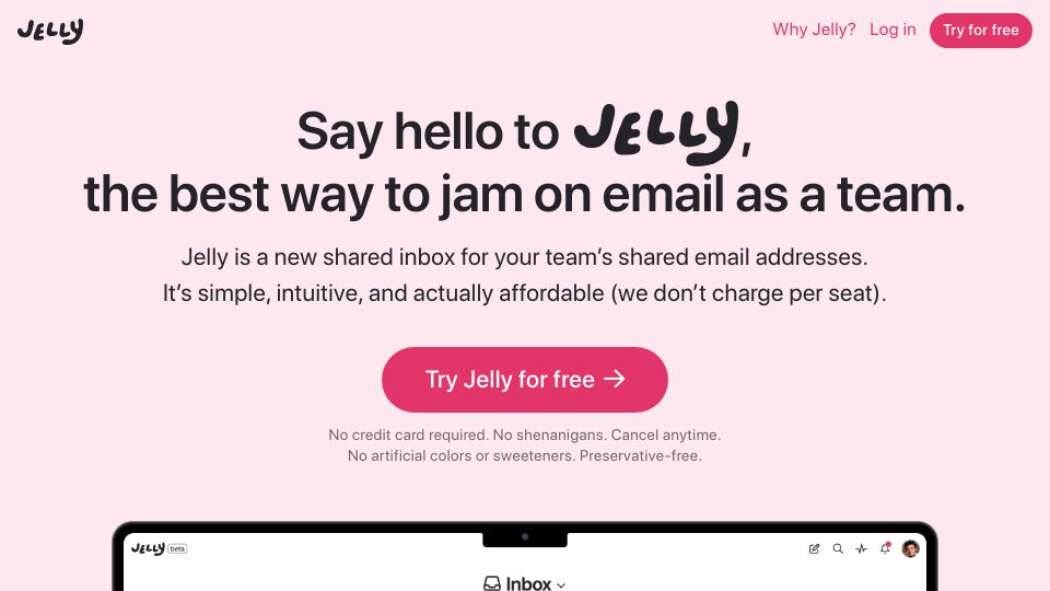 Screenshot of letsjelly.com: Show HN: Jelly – A simpler shared inbox for small teams