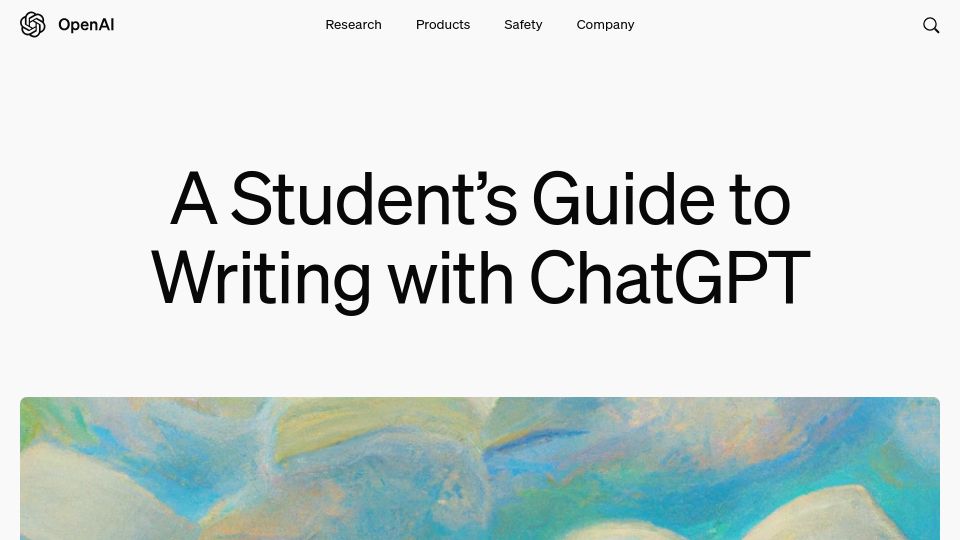 Screenshot of openai.com: A Student's Guide to Writing with ChatGPT