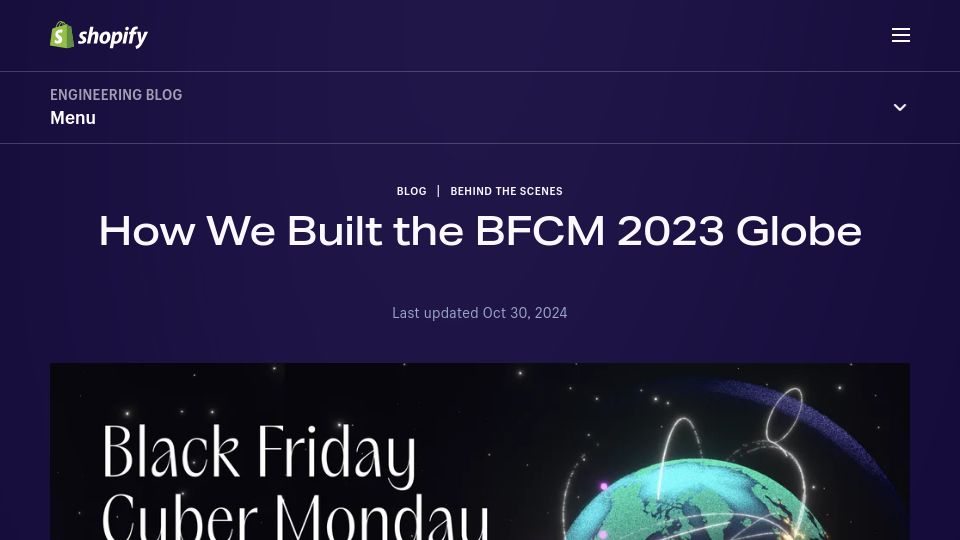Screenshot of shopify.engineering: How we built the Black Friday Cyber Monday 2023 globe