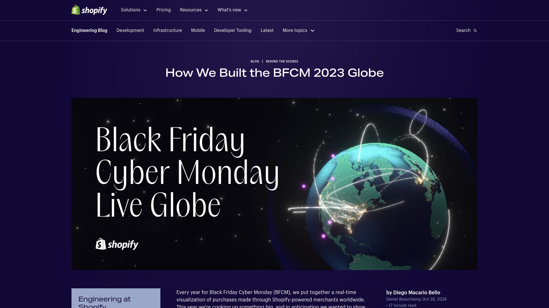 Screenshot of shopify.engineering: How we built the Black Friday Cyber Monday 2023 globe