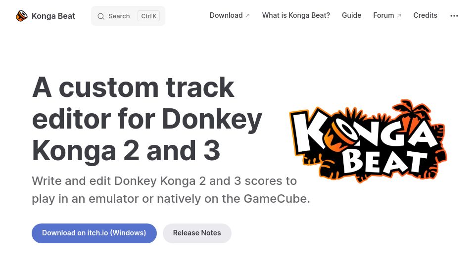 Screenshot of kongabeat.com: Show HN: Konga Beat – A custom track editor for Donkey Konga 2 and 3