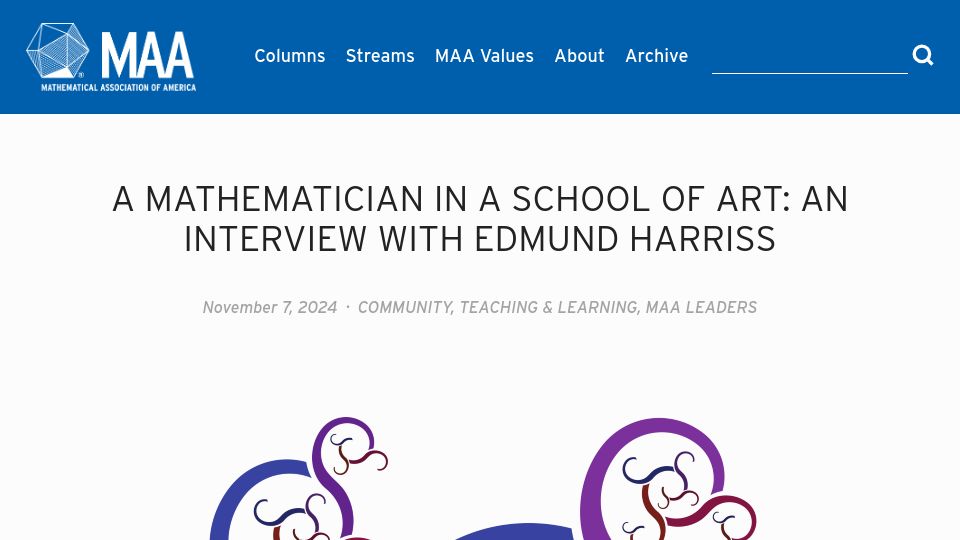 Screenshot of mathvalues.org: A Mathematician in a School of Art