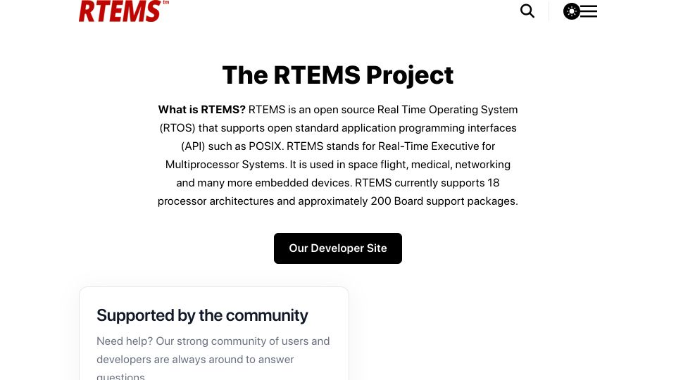 Screenshot of rtems.org: RTEMS: Open-source real time operating system