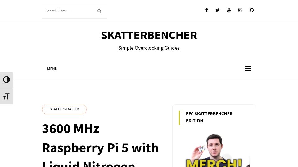 Screenshot of skatterbencher.com: 3600 MHz Raspberry Pi 5 with Liquid Nitrogen