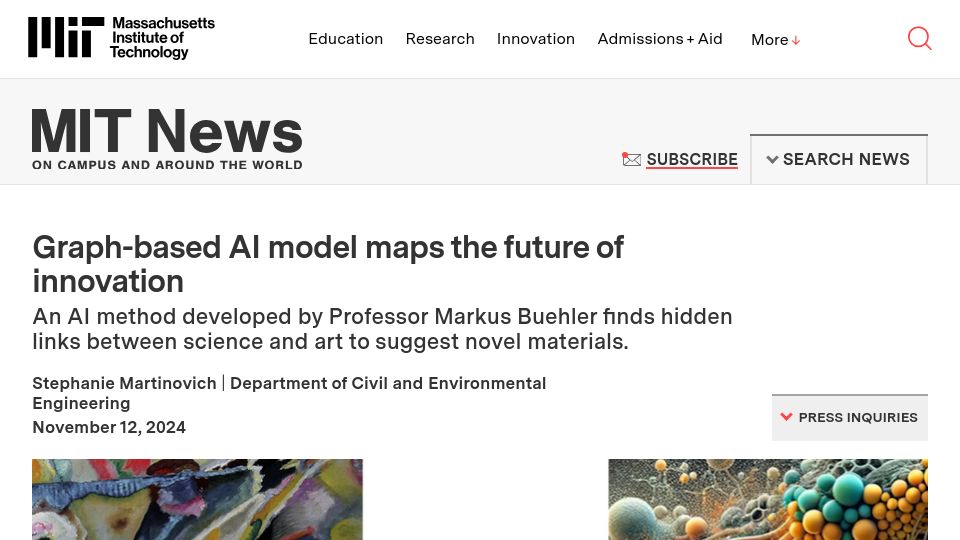 Screenshot of news.mit.edu: Graph-based AI model maps the future of innovation