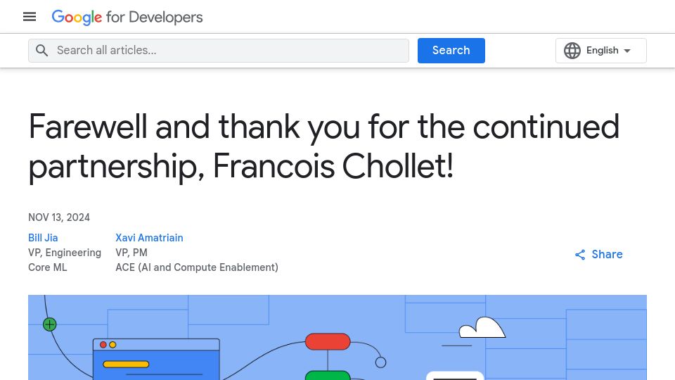 Screenshot of developers.googleblog.com: Francois Chollet is leaving Google