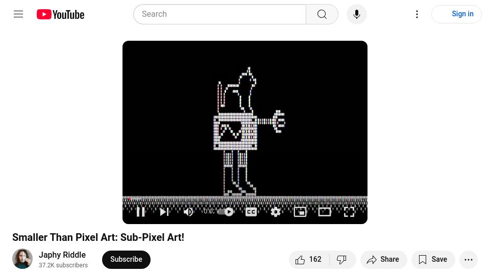 Screenshot of youtube.com: Smaller Than Pixel Art: Sub-Pixel Art [video]