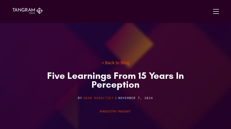 Screenshot of tangramvision.com: Five Learnings from 15 Years in Perception