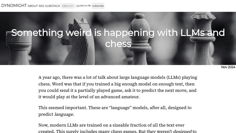 Screenshot of dynomight.net: Something weird is happening with LLMs and Chess