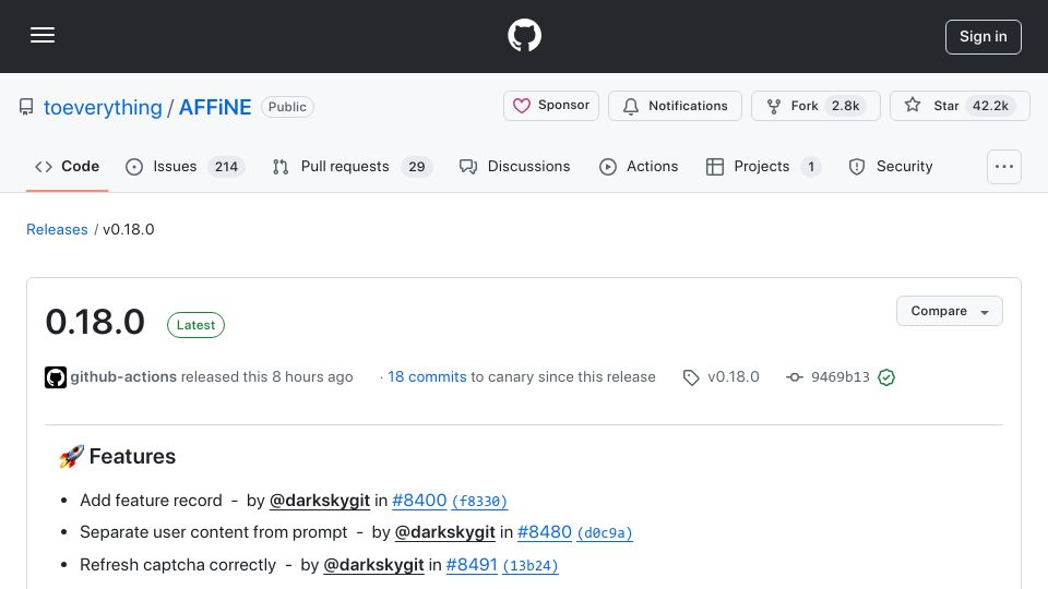 Screenshot of github.com: The closest open-source alternatives to Notion and Miro