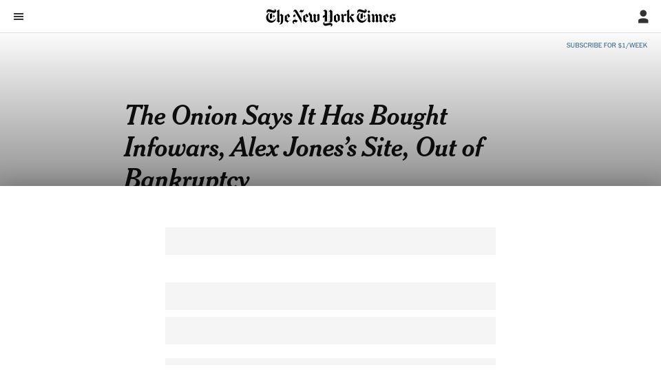 Screenshot of nytimes.com: The Onion buys Infowars