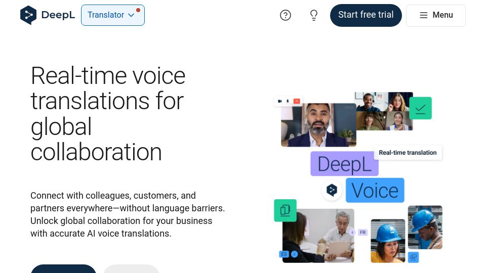 Screenshot of deepl.com: DeepL Voice: Real-time voice translations for global collaboration
