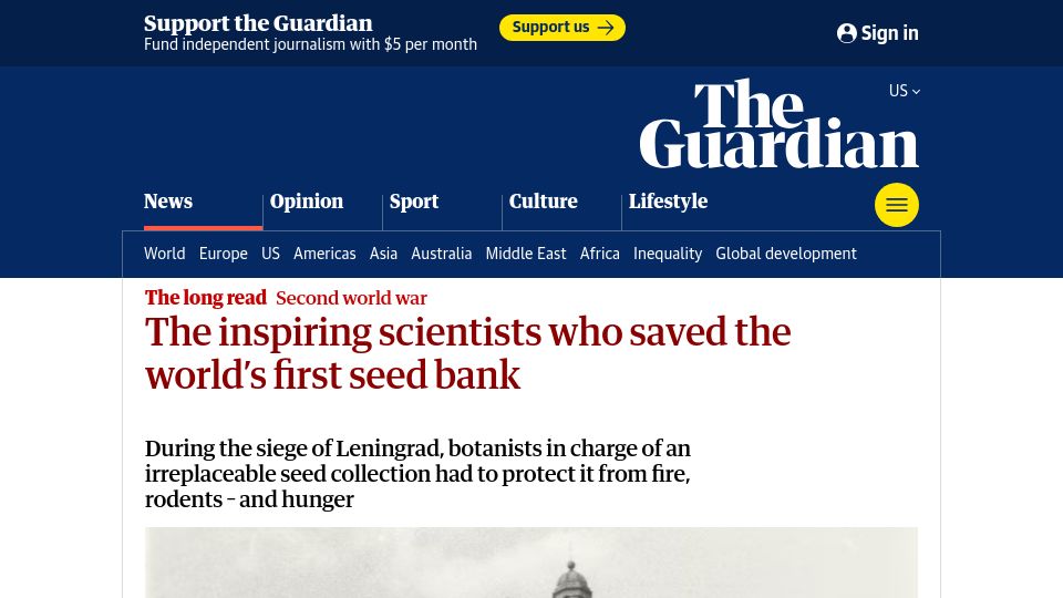 Screenshot of theguardian.com: The Leningrad botanists who saved the first seed bank