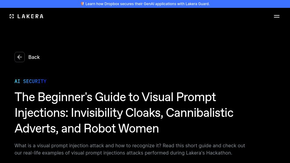 Screenshot of lakera.ai: The Beginner's Guide to Visual Prompt Injections (2023)