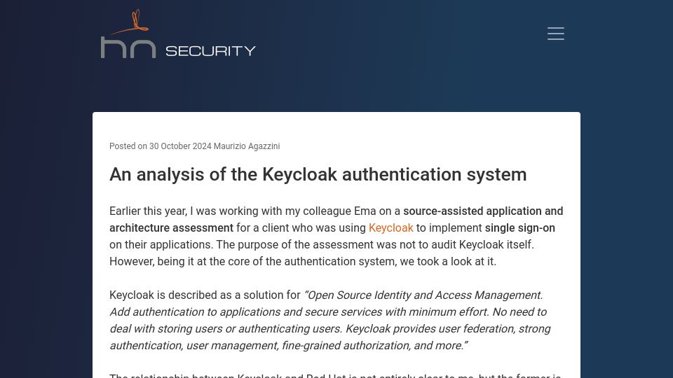 Screenshot of security.humanativaspa.it: An analysis of the Keycloak authentication system
