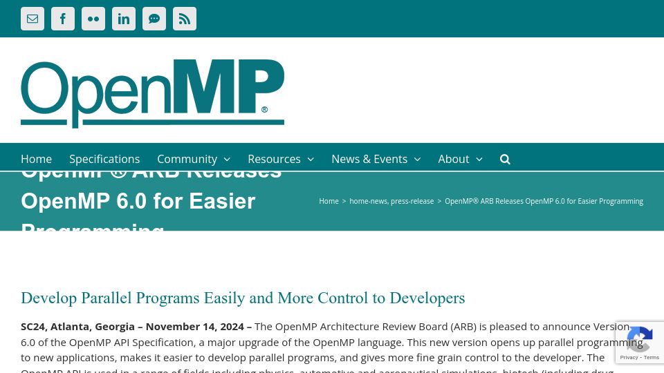 Screenshot of openmp.org: OpenMP 6.0