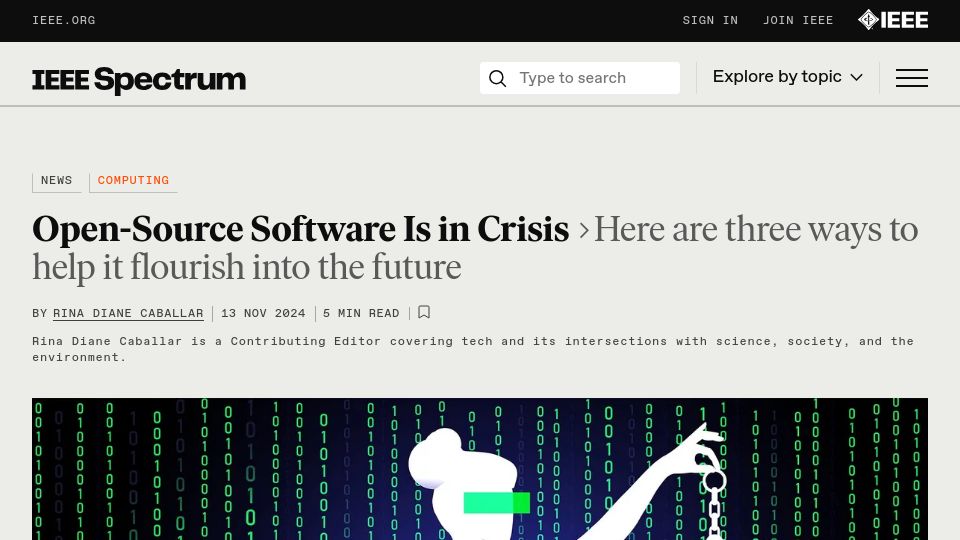 Screenshot of spectrum.ieee.org: Open-Source Software Is in Crisis