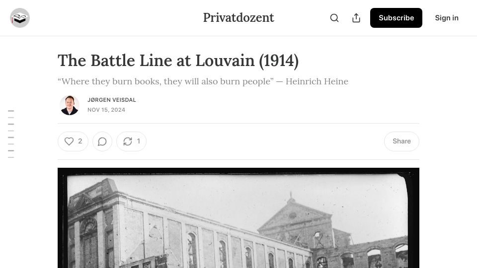 Screenshot of privatdozent.co: The Battle Line at Louvain