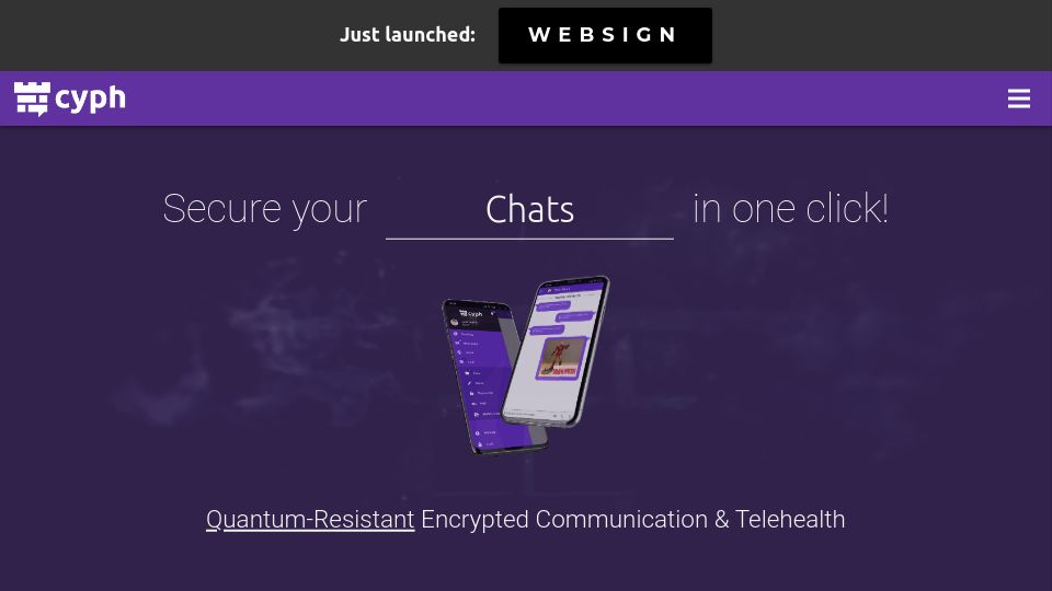 Screenshot of cyph.com: Cyph – A cryptographically secure messaging and social networking service