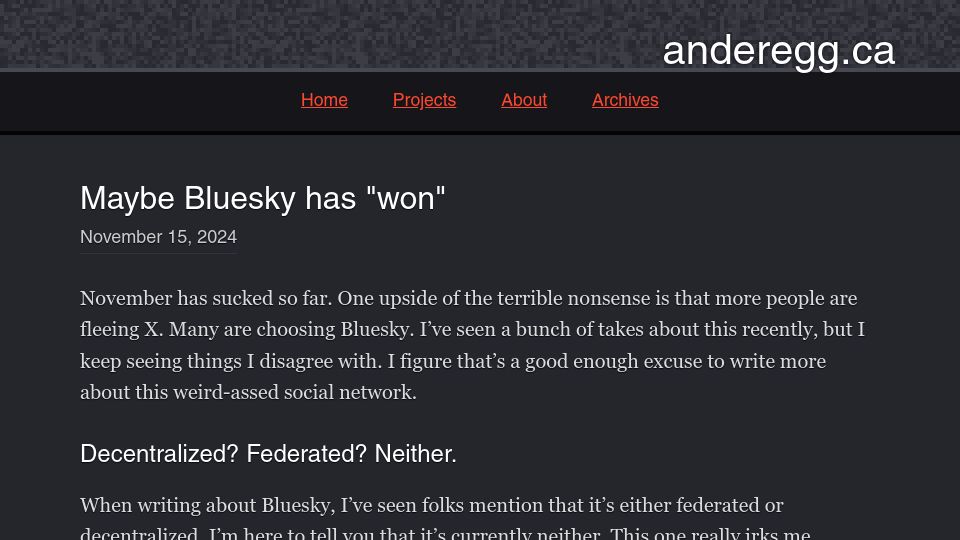 Screenshot of anderegg.ca: Maybe Bluesky has "won"