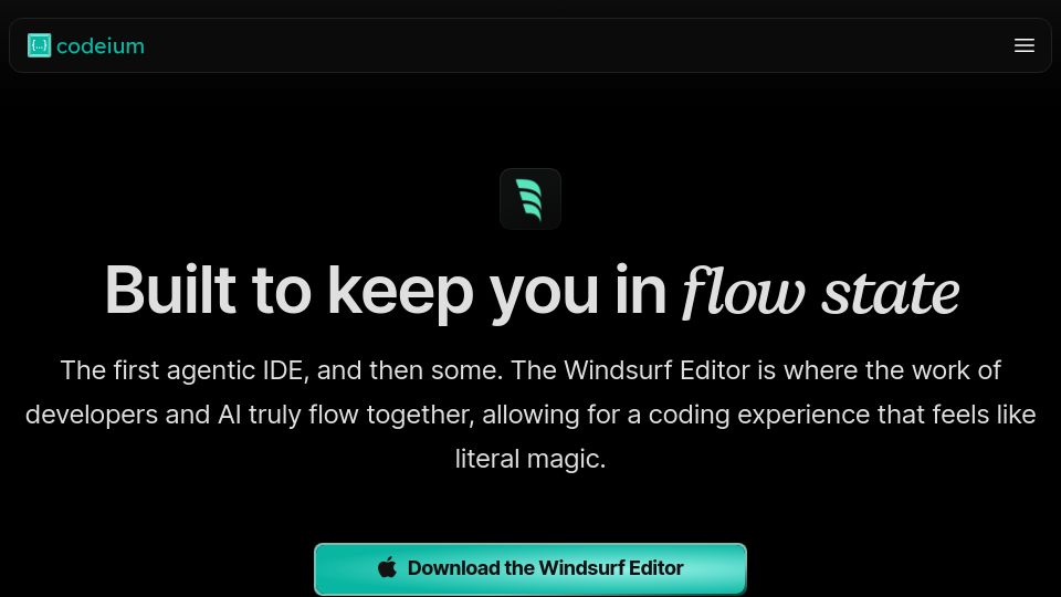 Screenshot of codeium.com: Show HN: Windsurf – Agentic IDE