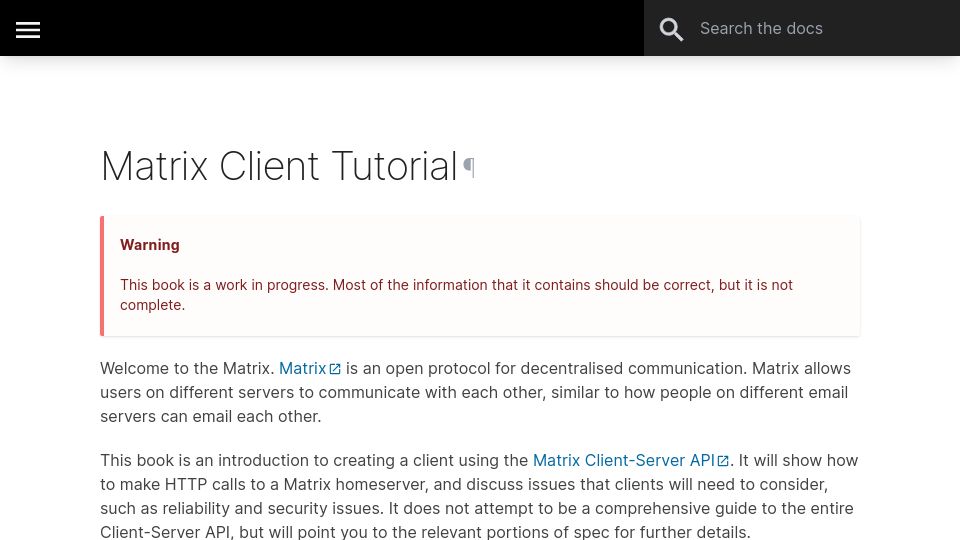Screenshot of uhoreg.gitlab.io: Matrix Client Tutorial