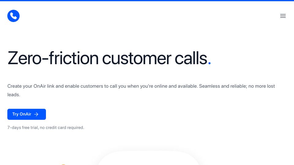 Screenshot of onair.io: Show HN: OnAir – create link, receive calls
