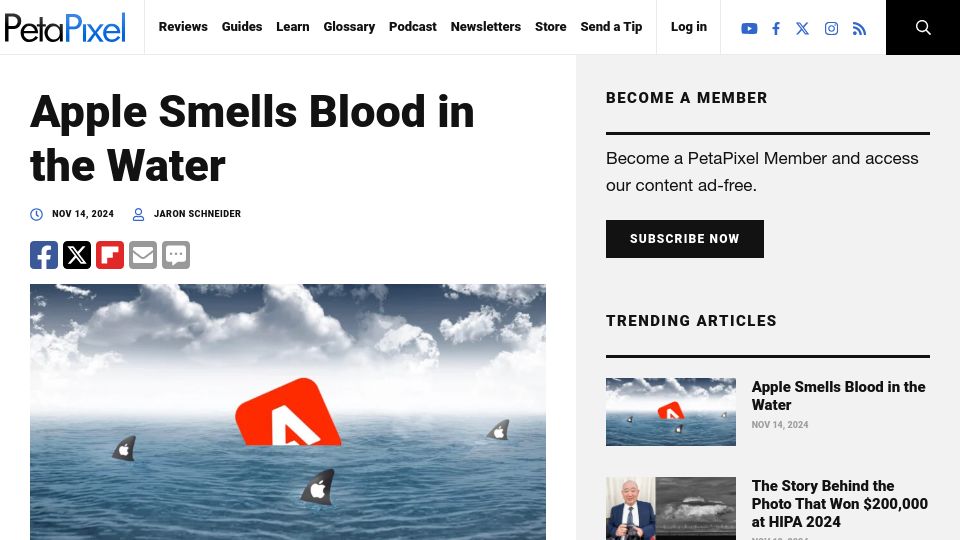 Screenshot of petapixel.com: Apple Smells Blood in the Water