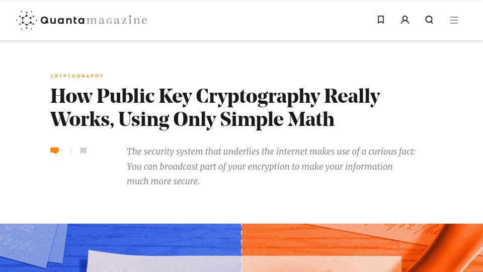 Screenshot of quantamagazine.org: How public key cryptography works, using only simple math