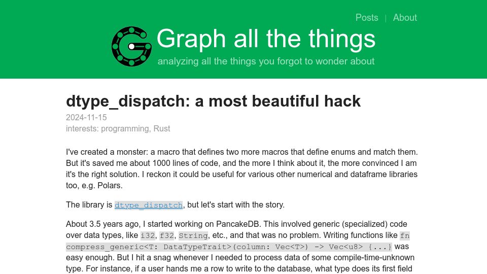 Screenshot of graphallthethings.com: Dtype_dispatch: a macro that defines macros that define enums and match them